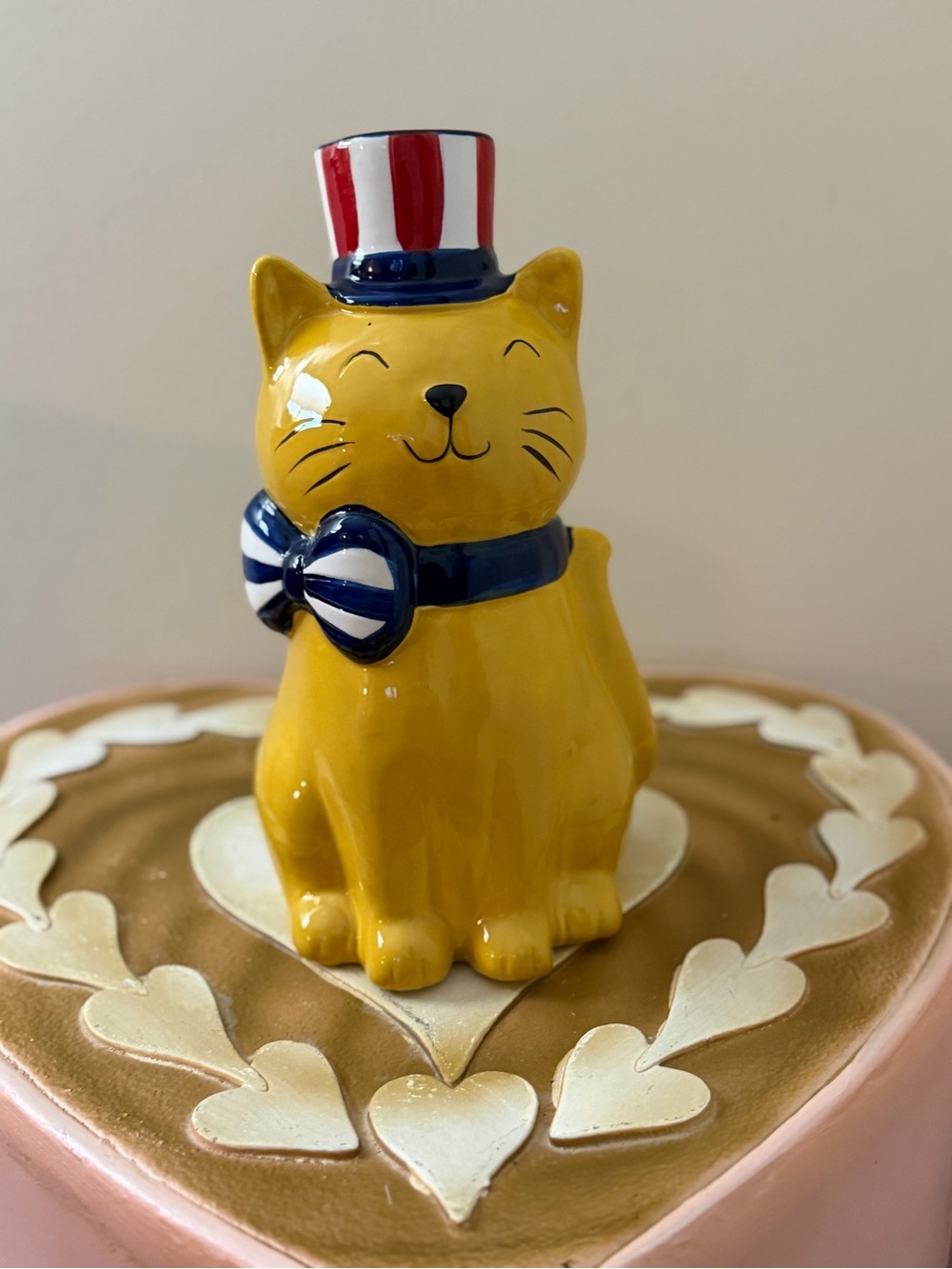 Ceramic 4th of July Cat with Patriotic Hat & Bow Tie